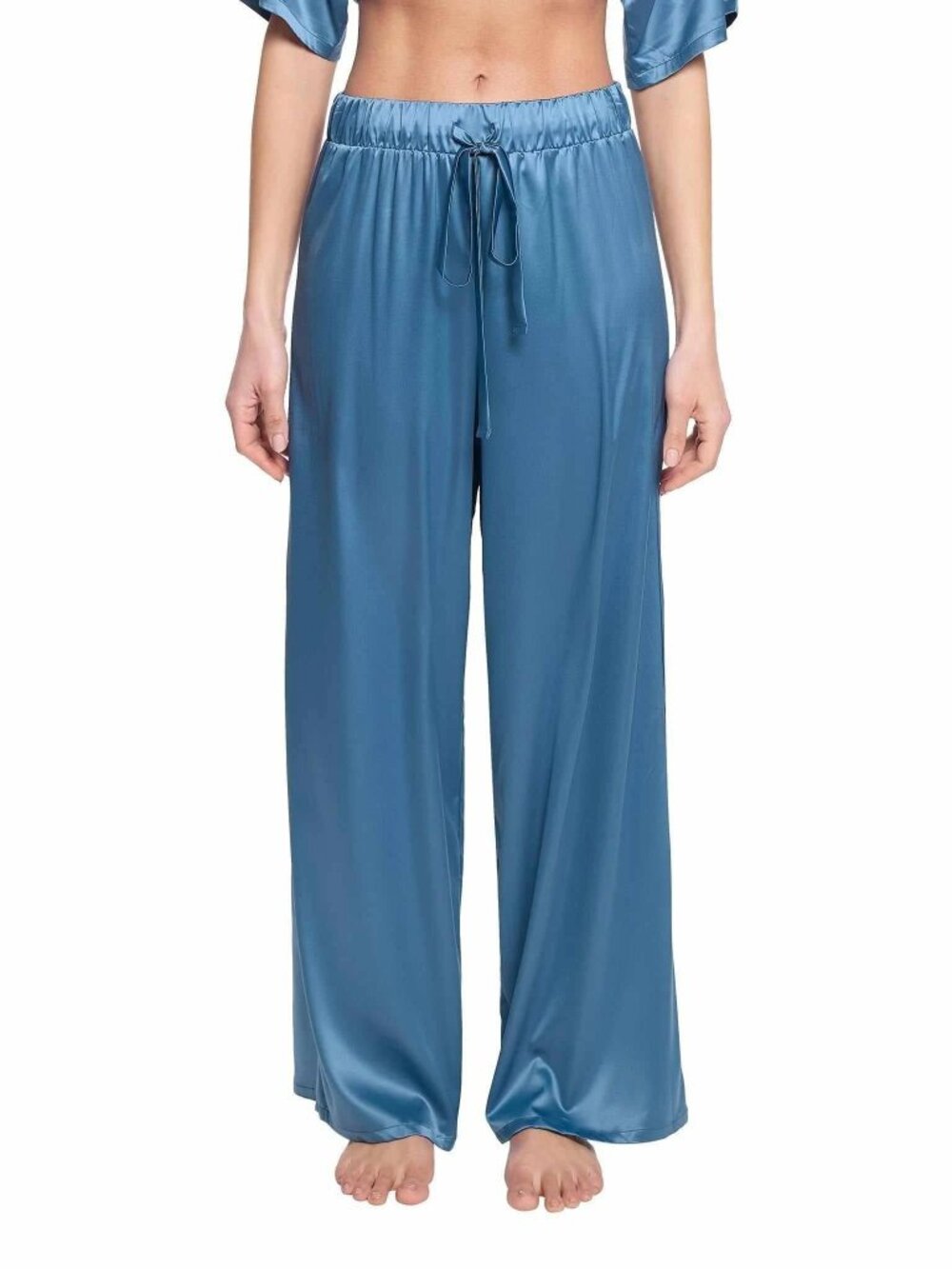 NWT Hanky Panky Stretch Satin Sleep Pants in Blue Sz L - MSRP $125 Elastic Waist